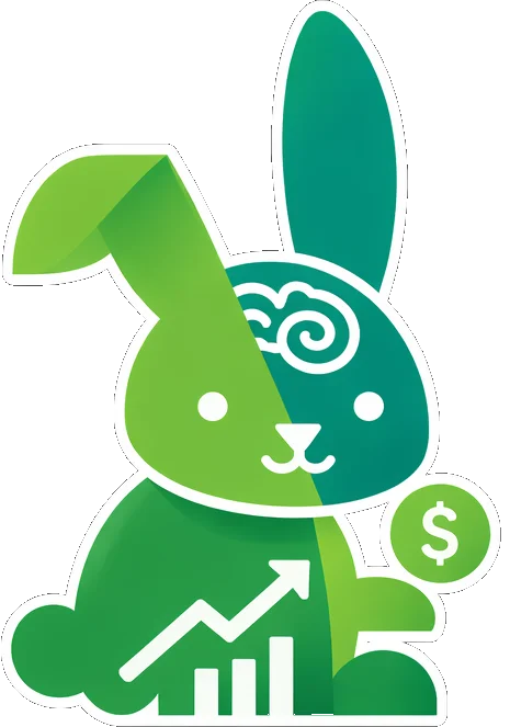 Mascote do SmartBunny: um coelho verde com um gráfico de crescimento
